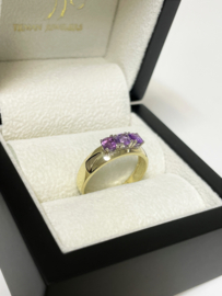 14 K Gouden Bandring Briljant en Bolsjewiek Geslepen Amethyst