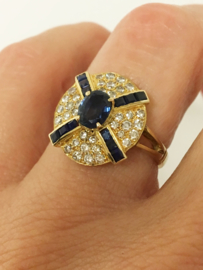18 K Antiek Gouden Design Ring Saffier / 0.36 crt Diamant