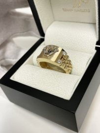 14 Karaat Gouden Rolex Logo Ring Heren 0.28 ct Briljant Geslepen Diamant G/VVS
