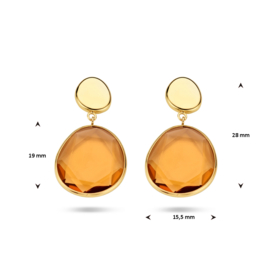 14 Karaat Gouden Oorhangers Gefacetteerd Citrien - 2.8 cm