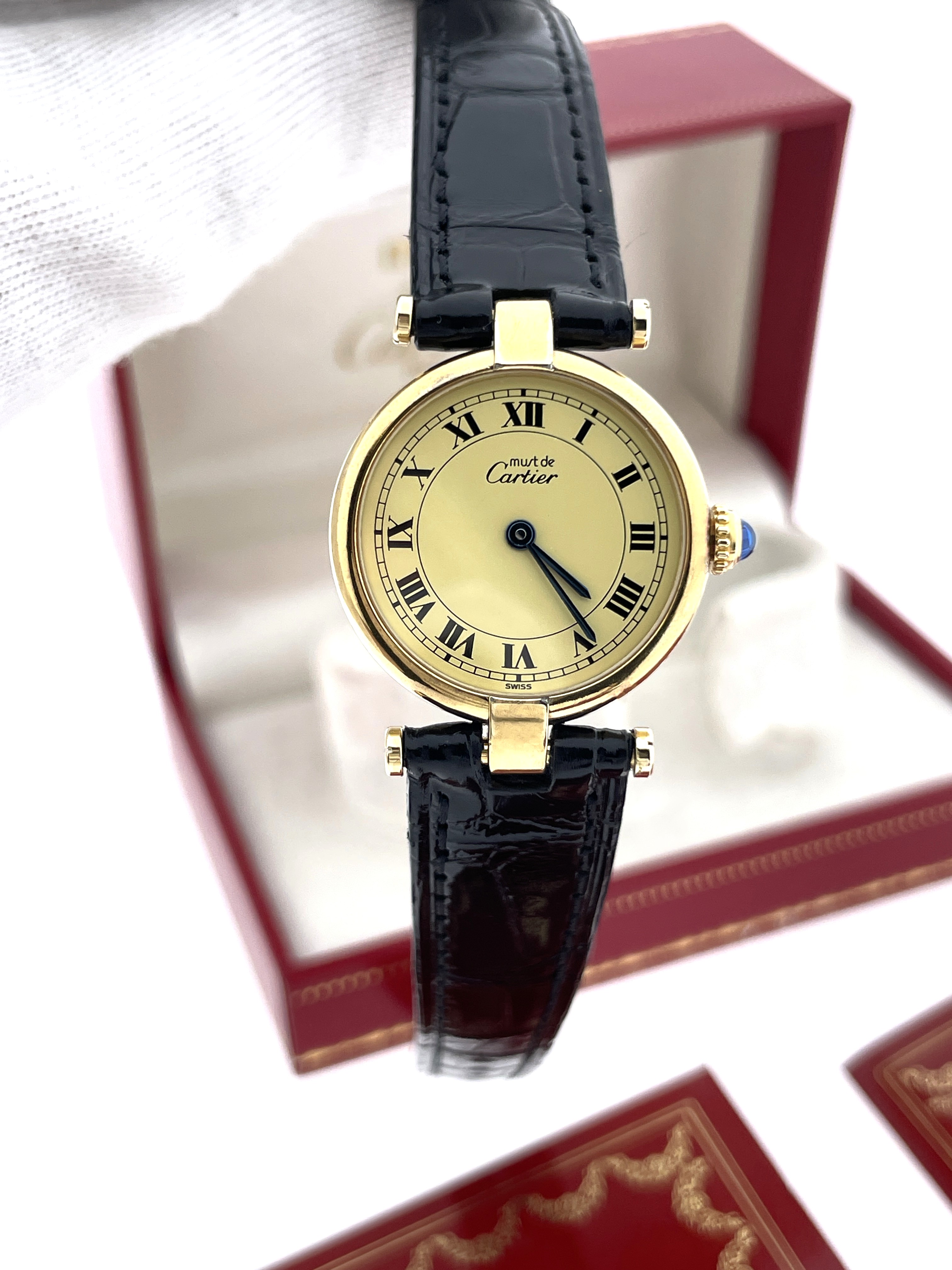 Must Vendome Louis Cartier Small Model Ivory Roman Dial - Full Set / Incl Garantie