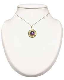 Ronde 14 Karaat Gouden Hanger Zaadpareltjes / Briljant Geslepen Amethyst