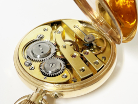 Antiek Remontoir Cylindre 14 K Gouden Zakhorloge Savonet met Ketting - 1880