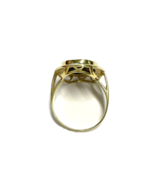 Klassieke 14 K Gouden Blauwe Lagensteen Camee Portret Ring 0.05 ct Diamant