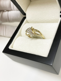 14 K Gouden Fantasie Slag Ring 0.10 ct Briljant Geslepen Diamant