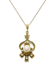 18 K Antiek Gouden Hanger Cultivé Parel / Briljant Geslepen Saffier