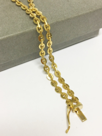 Twee-rijig 18 K Gouden Anker Armband Rozet Robijn - 17,5 cm / 16,3 g