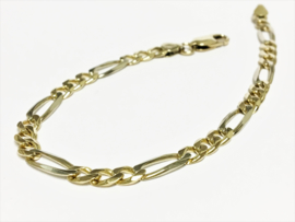 14 K Bicolor Gouden Figaro Schakel Armband - 20 cm / 9 g