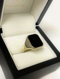 14 K Massief Gouden Heren Zegelring Onyx Model 8-Kant