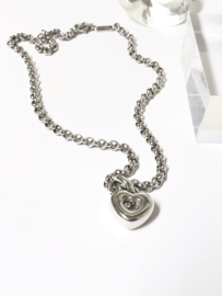 CHOPARD 18 K Witgouden Jasseron Collier Happy Diamond Hart Diamant - 38 cm / 4,5 mm