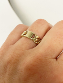 14 K Gouden Gourmet Schakel Band Ring - 7 g / Mt 18.25 / 7.5 mm