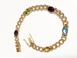 14 K Rosé Gouden Gourmet Armband Citrien Topaas Robijn Peridoot Amethyst - 18,3 cm / 19,36 g