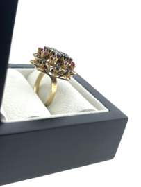 Antiek 14 Karaat Gouden Band Ring Bloem Saffier / Robijn - 6.5 g