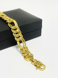 14 K Gouden Fantasie Schakel Armband - 17,5 cm / 9 mm / 9,75 g