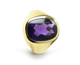 Massief Gouden Heren Ring Zegelring Signet Antiek Bufftop Geslepen Amethyst - 13.8 g