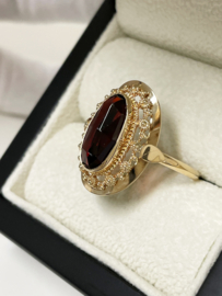 14 Karaat Antiek Gouden Granaat Ring Zeeuwse Knoopjes