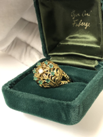 Royale 18 K Gouden Vintage Franklin Mint Fabergé Ring Diamant / Smaragd
