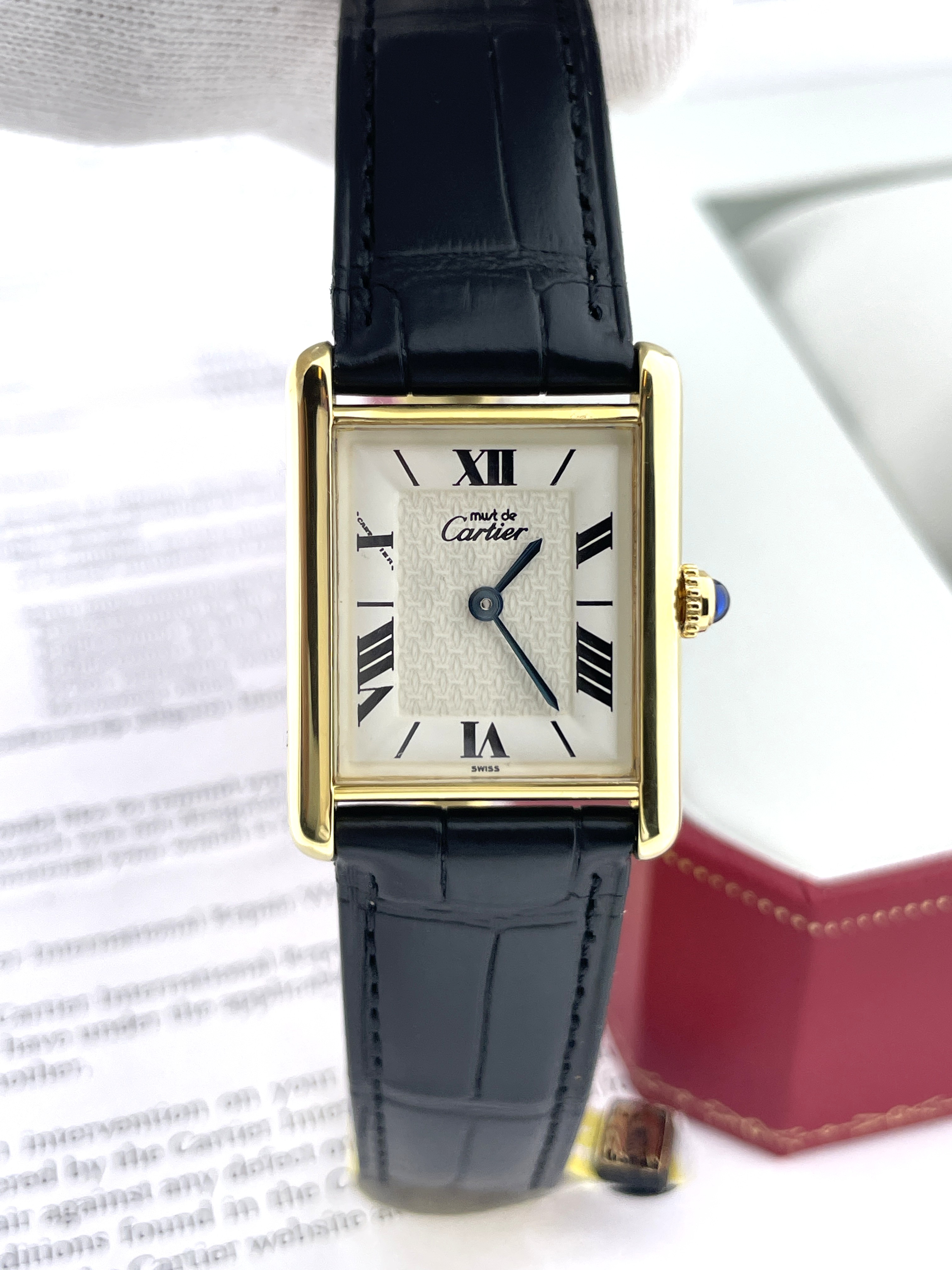 Must de Cartier Tank Large Model Quartz White Roman Dial Deployante Incl Garantie Ref. 1615