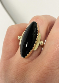 Grote 14 K Massief Gouden Markies Ring Cabochon Geslepen Onyx - 3 cm