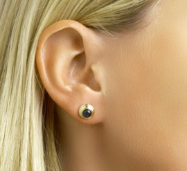 14 K Gouden Oorknoppen Cabochon Geslepen Onyx - Klassiek