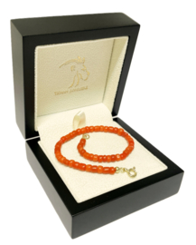 Antiek Bloedkoraal Armbandje Gouden Inlak Balletjes / Veerringslot - 17 cm