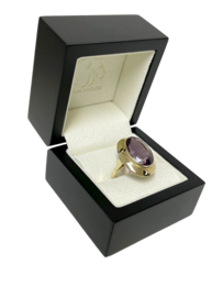 Grote 14 K Gouden Solitair Ring 5.0 ct Ovaal Gefacetteerd Amethyst