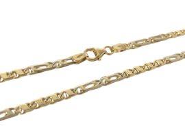 14 Karaat Bicolor Gouden Valkoog Schakelketting - 46 cm / 13,15 g