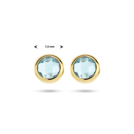 14 K Gouden Oorstekers Facet Geslepen Blauw Topaas 7,5 mm