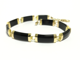 14 K Gouden Fantasie Schakel Armband Onyx Tussenliggers - 21,5 cm / 9,4 g