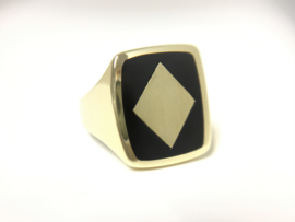 14 K Gouden Heren Zegelring Onyx / Ruiten - 7,15 g