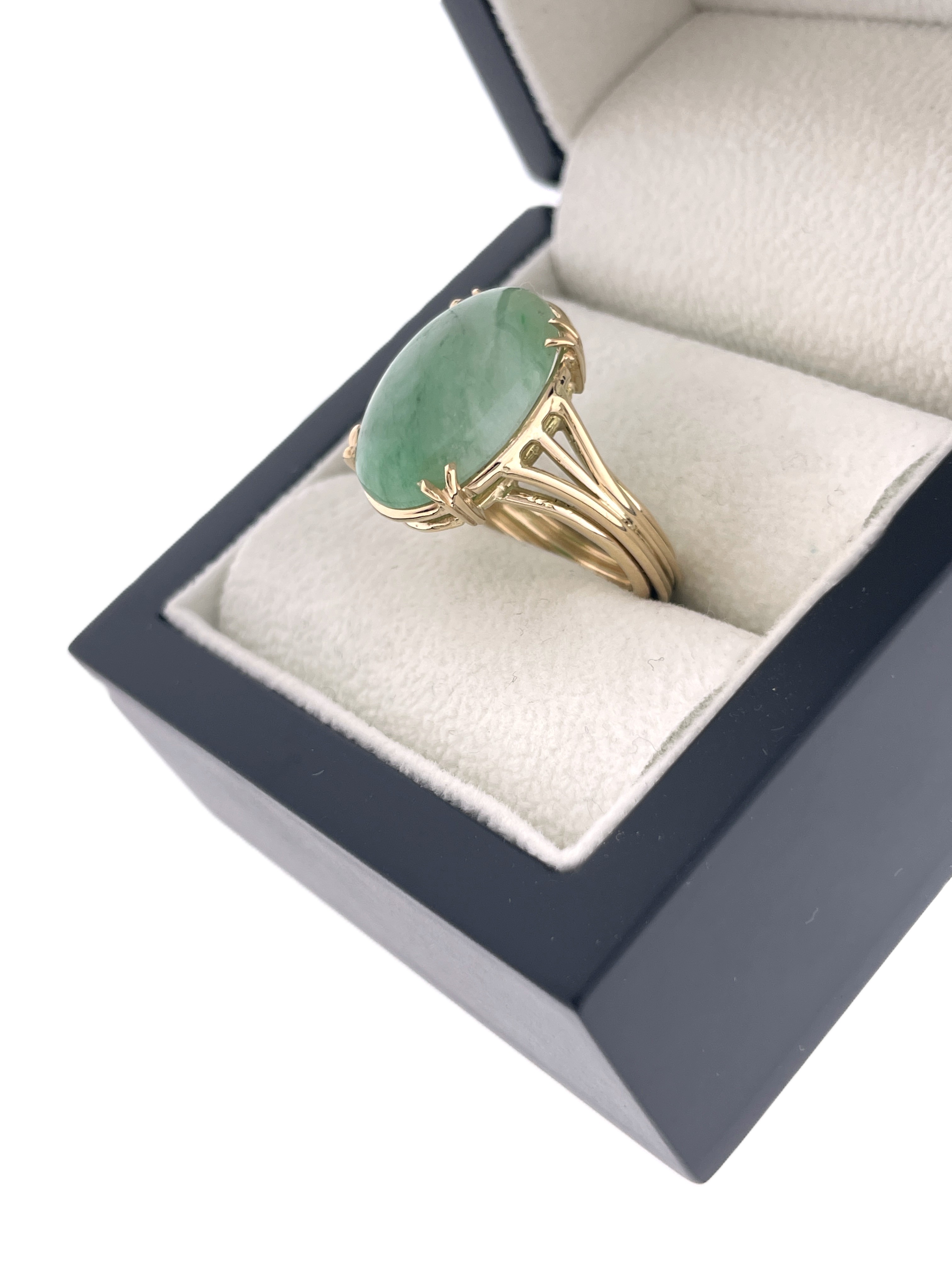 Antiek Gouden Ring Ovaal Jade Jadeiet Vintage 4-Band Ring