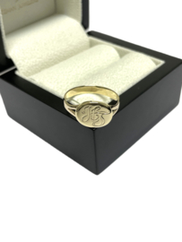 14 Karaat Antiek Gouden Dames Zegelring Ovaal Liggend Monogram H/J