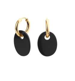 14 Karaat Gouden Klap Oorringen Met Ovale Onyx Hangers