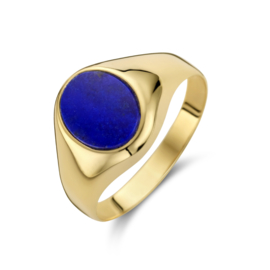 14 K Gouden Dames Zegelring Lapis Lazuli - Model Ovaal