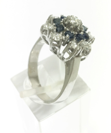 Exclusieve 14 K Witgouden Rozet Ring 0.9 crt Diamant / 0.4 crt Saffier