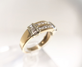 14 K Gouden Bandring ca 0.50 ct Prinses / Baguette Diamant  H / SI