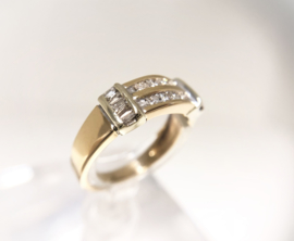 14 K Gouden Bandring ca 0.50 crt Prinses / Baguette Diamant  H / SI