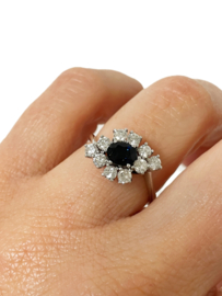 Witgouden Slagring Markies Briljant Geslepen Diamant / Saffier