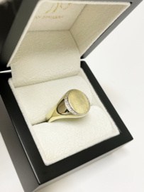 14 K Gouden Cachet Ring Heren 0.02 crt Briljant Geslepen Diamant