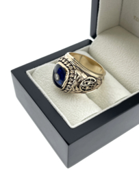 Vintage Massief 10 Karaat Heren 'Class Ring' Blauw  Spinel / Diamant