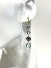 Flexibele Gouden Oorhangers Peridot, Citrien, Amethist, Topaas - Lengte 5.3 cm