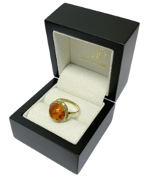 Antiek 14 Karaat Gouden Ring Cabochon Geslepen Barnsteen