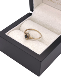 14 Karaat Gouden Ring Ovaal Saffier / Diamant