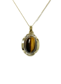 Vintage 8 Karaat Hanger Cabochon Geslepen Tijgeroog - 3 cm