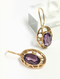 Antiek 14 K Gouden Oorhangers Facetgeslepen Amethyst - 3,2 cm