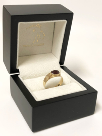 14 K Antiek Gouden Gravé Band Ring Facet Geslepen Granaat