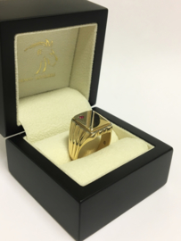14 K Bicolor Gouden Heren Zegelring Briljantgeslepen Robijn - 13,8 g