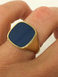 14 K Gouden Heren Zegelring Blauwlagen Steen - 8,15 g