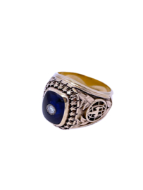 Vintage Massief 10 Karaat Heren 'Class Ring' Blauw  Spinel / Diamant
