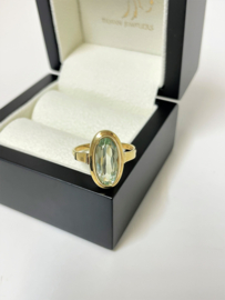 14 K Antiek Gouden Ring Ovaal Gefacetteerd Lichtgroen Spinel - Mt 18.25